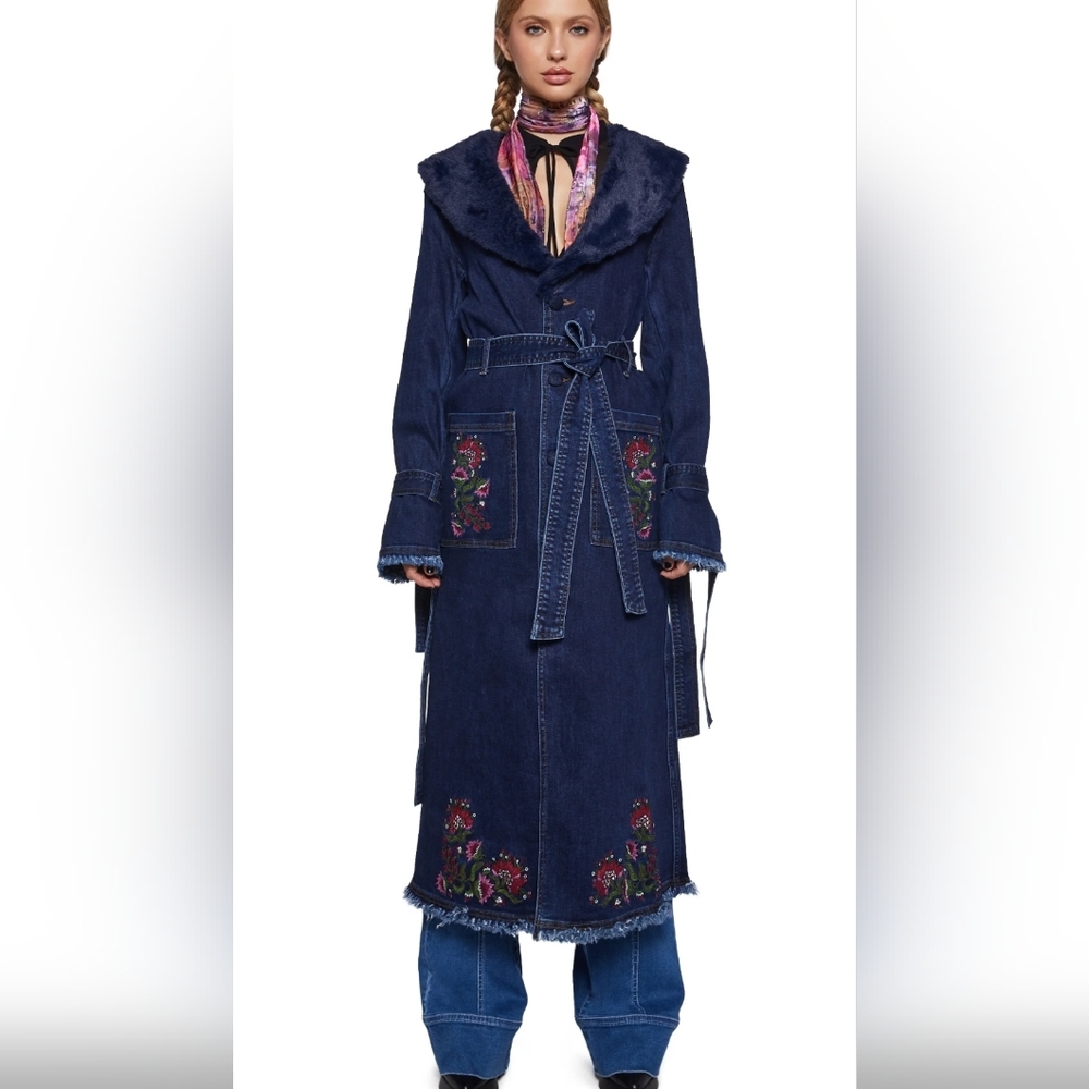 DOLLS KILL ~ Current Mood ~ Woven Dreams Denim Trench Coatwith Floral Design